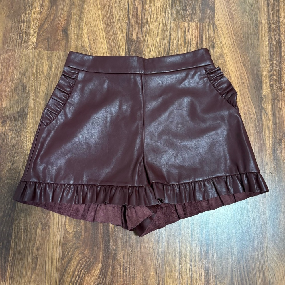 DO+BE High Waist Burgundy Leather Shorts